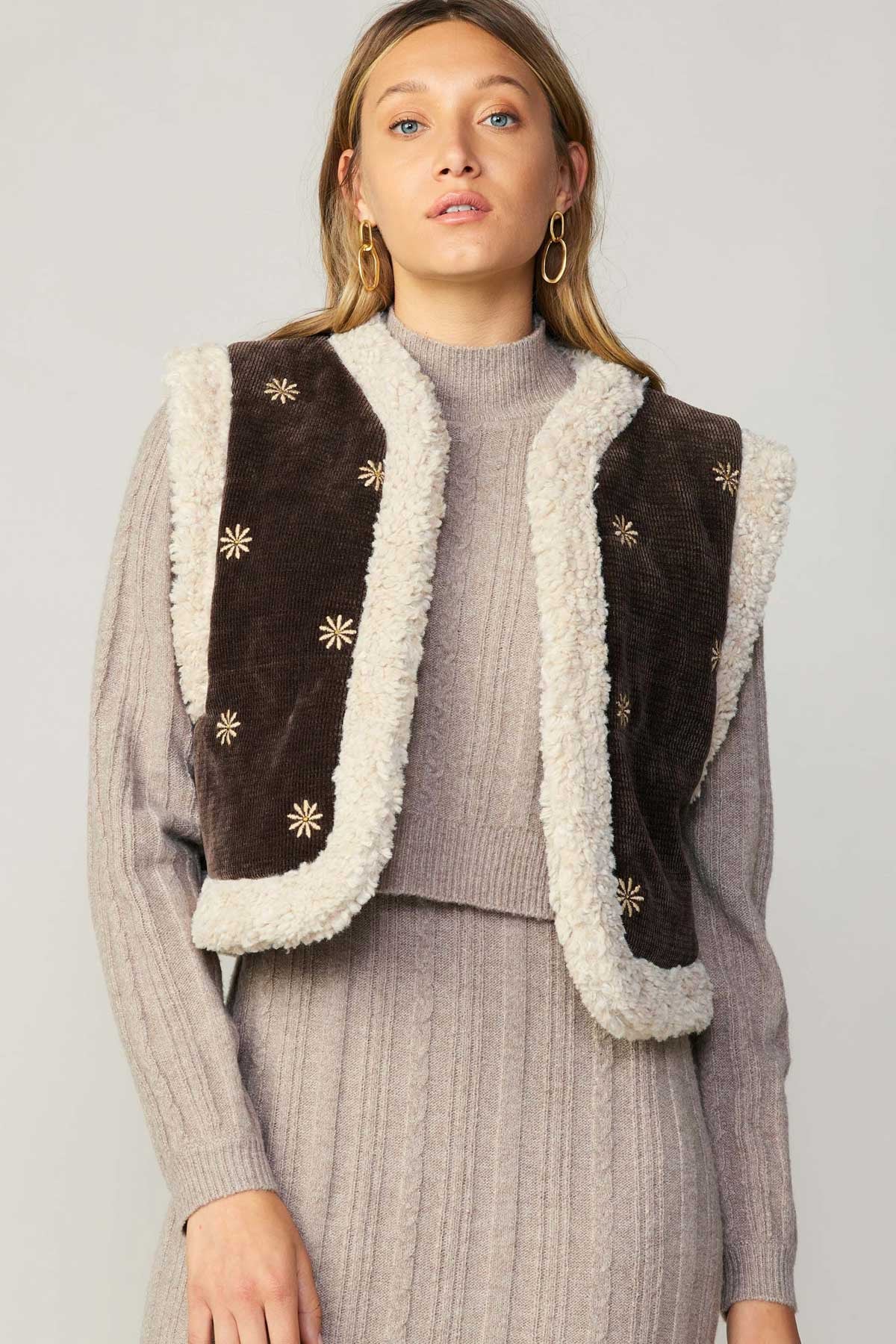 Felicity Reversible Corduroy and Fur Vest