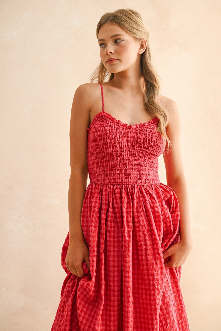 Julietta Cherry Red Gingham Maxi Dress