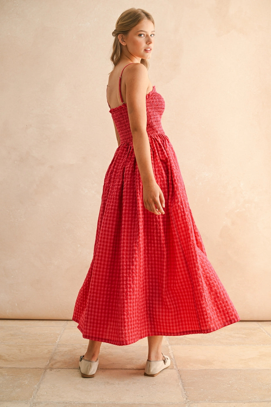 Julietta Cherry Red Gingham Maxi Dress