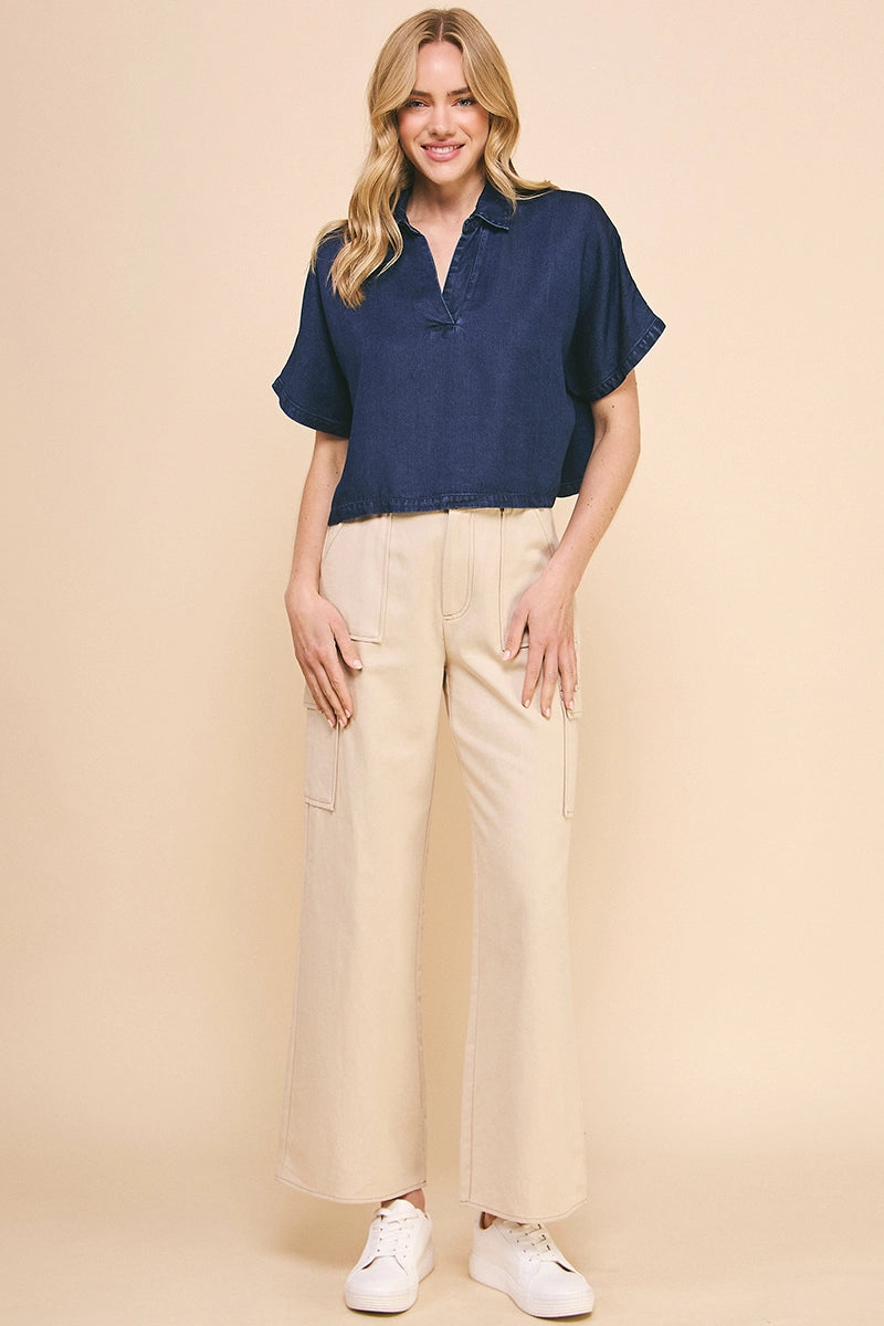 Chambray Blue Collared Top