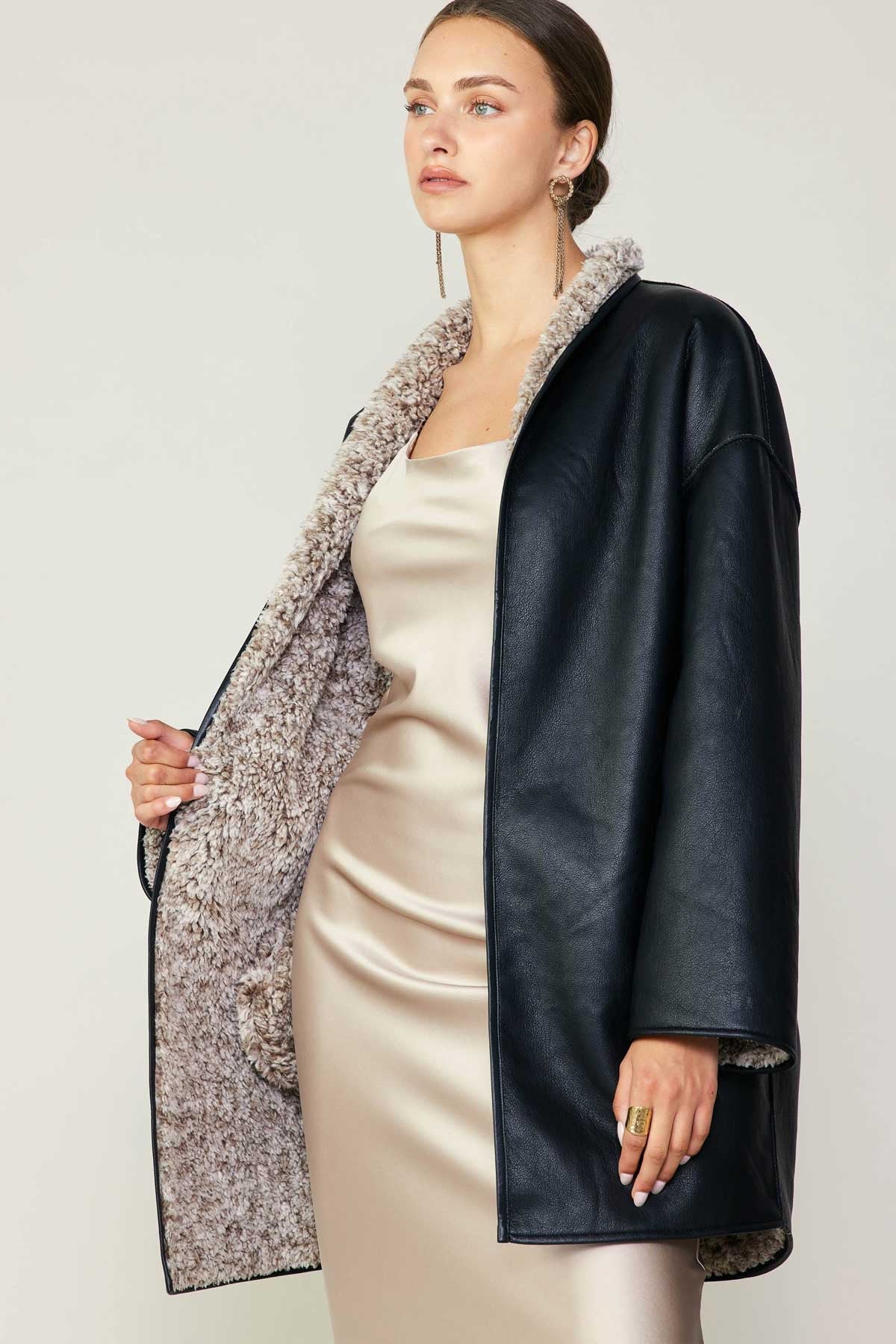 NY Moment Reversible Faux Fur & Pleather Jacket