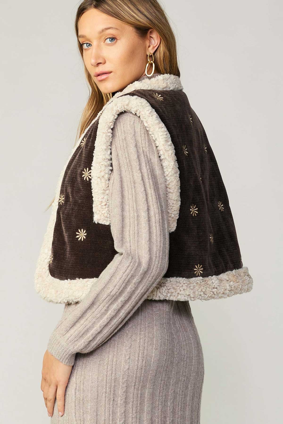 Felicity Reversible Corduroy and Fur Vest