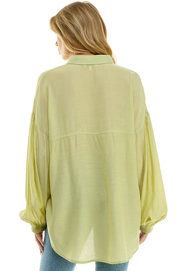 Angela Button Up Blouson Sleeve Oversized Top