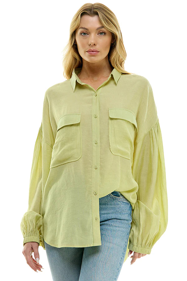Angela Button Up Blouson Sleeve Oversized Top