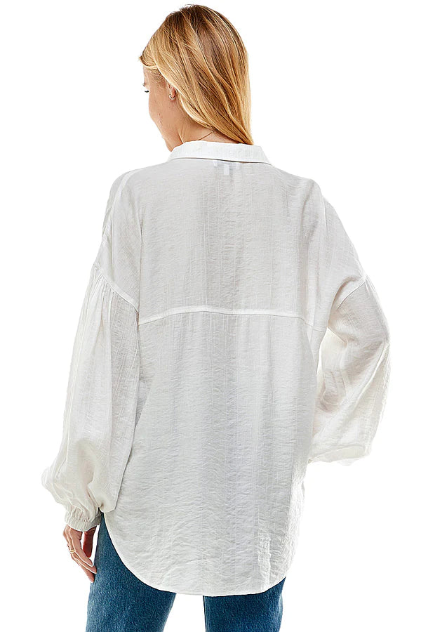 Angela Button Up Blouson Sleeve Oversized Top