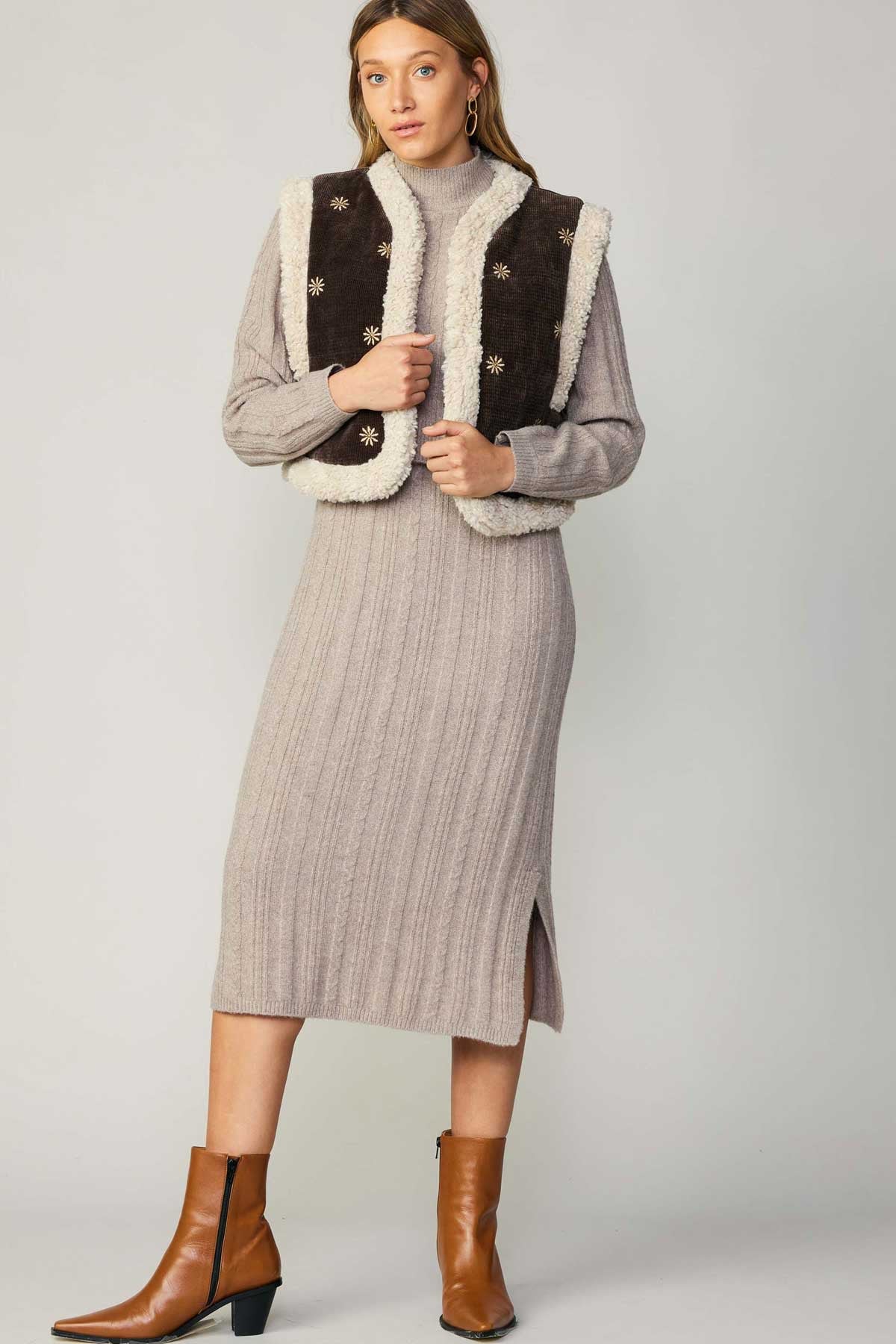 Felicity Reversible Corduroy and Fur Vest