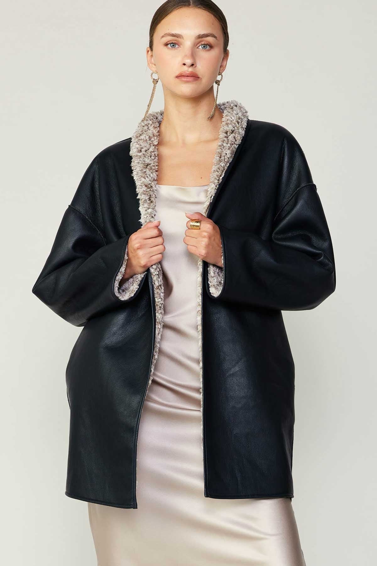 NY Moment Reversible Faux Fur & Pleather Jacket