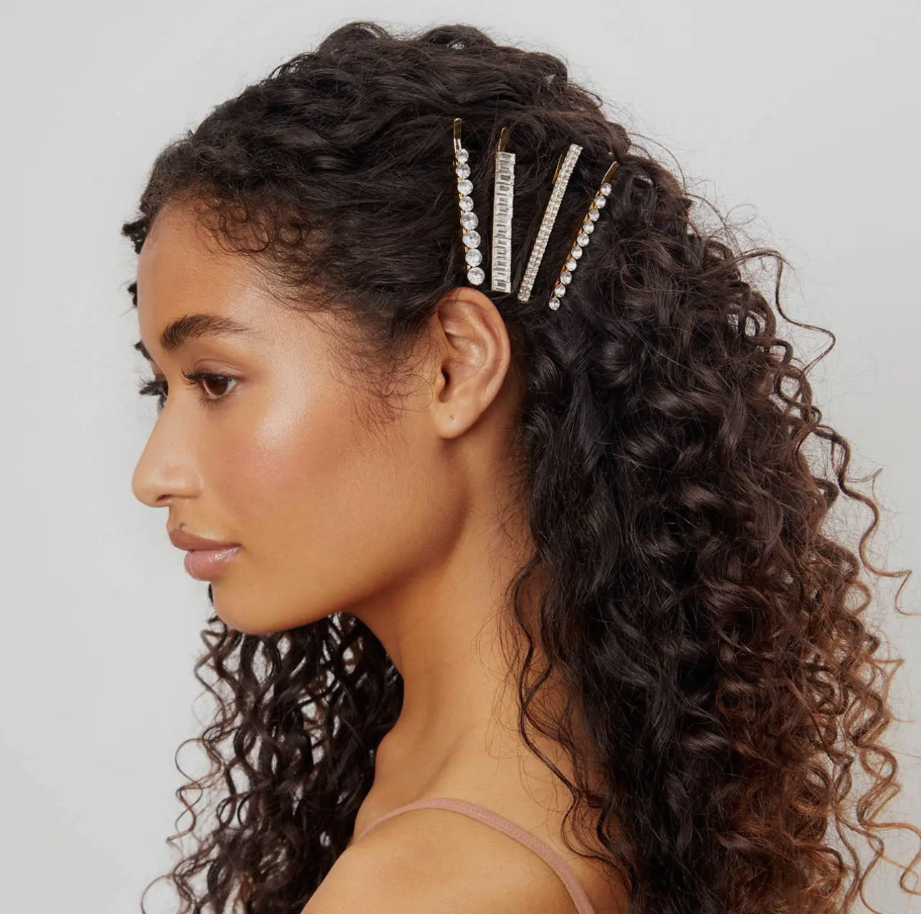 Metal Rhinestone Assorted Bobby Pins 4-Piece Set Gold