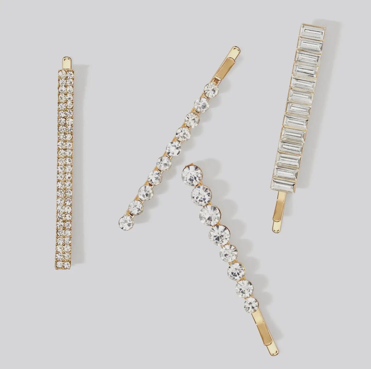 Metal Rhinestone Assorted Bobby Pins 4-Piece Set Gold
