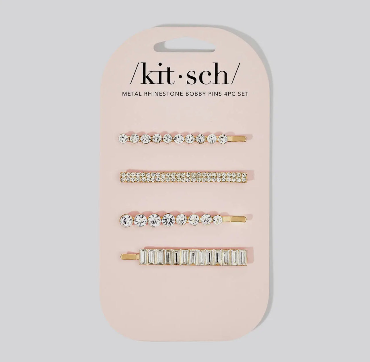 Metal Rhinestone Assorted Bobby Pins 4-Piece Set Gold