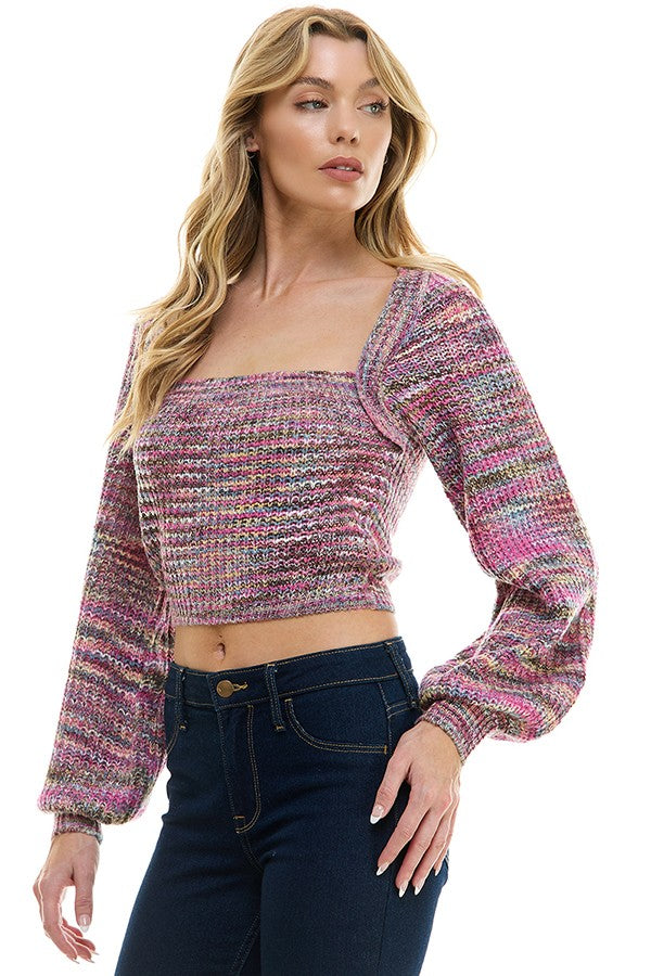 Sweet as Candy Cropped Square Neck Bolero Style Sweater