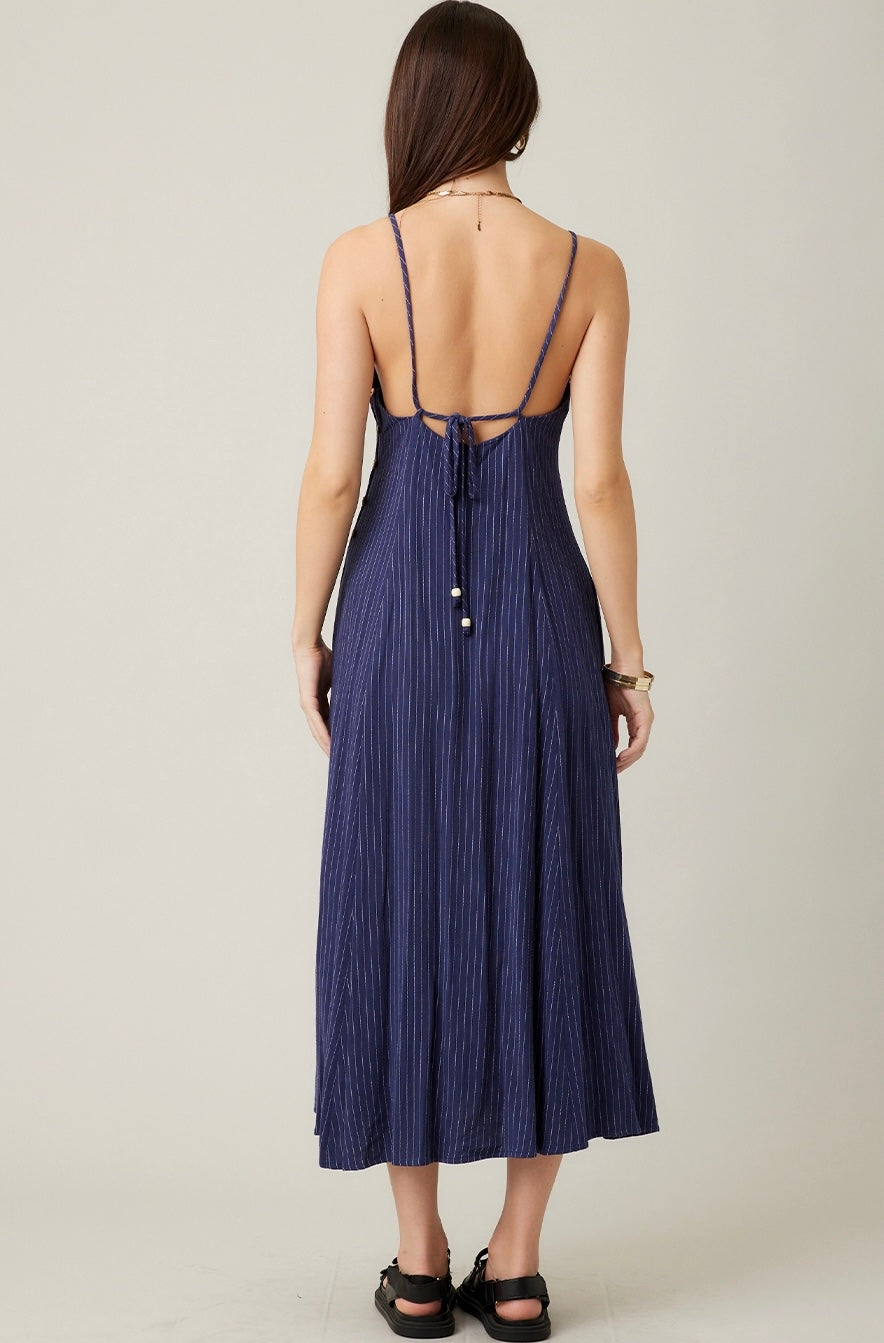 Linen Blue Striped Maxi Dress