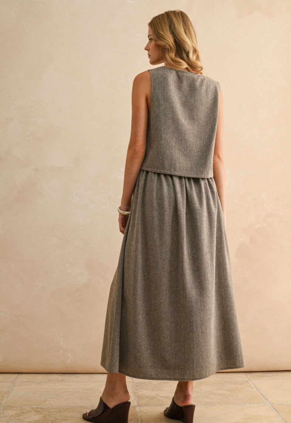 Pleated Mocha Long Skirt