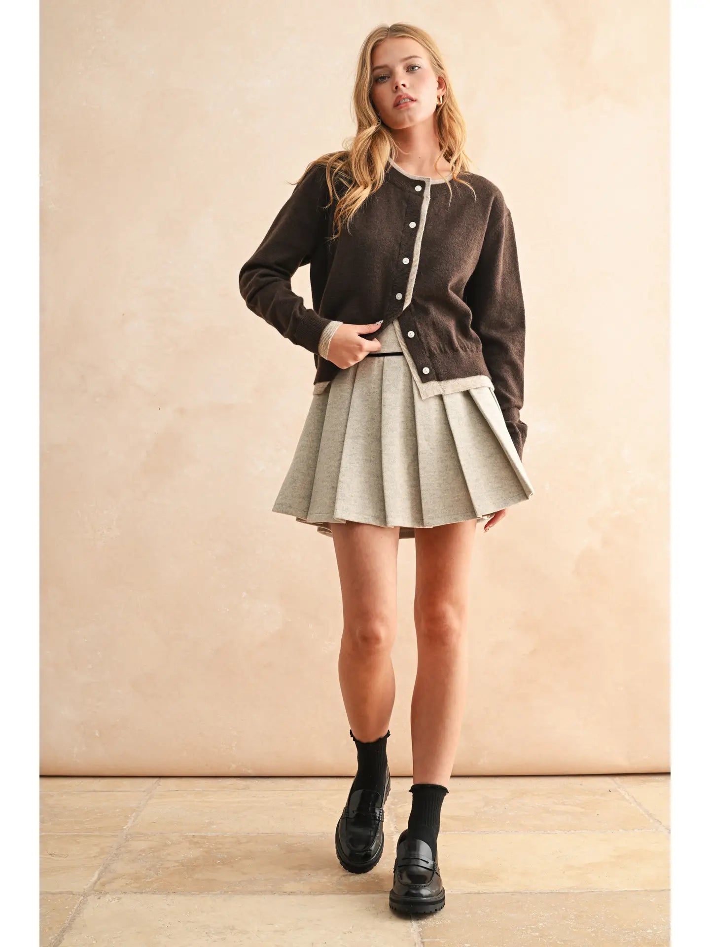 Color Contrast Front Button Cardigan