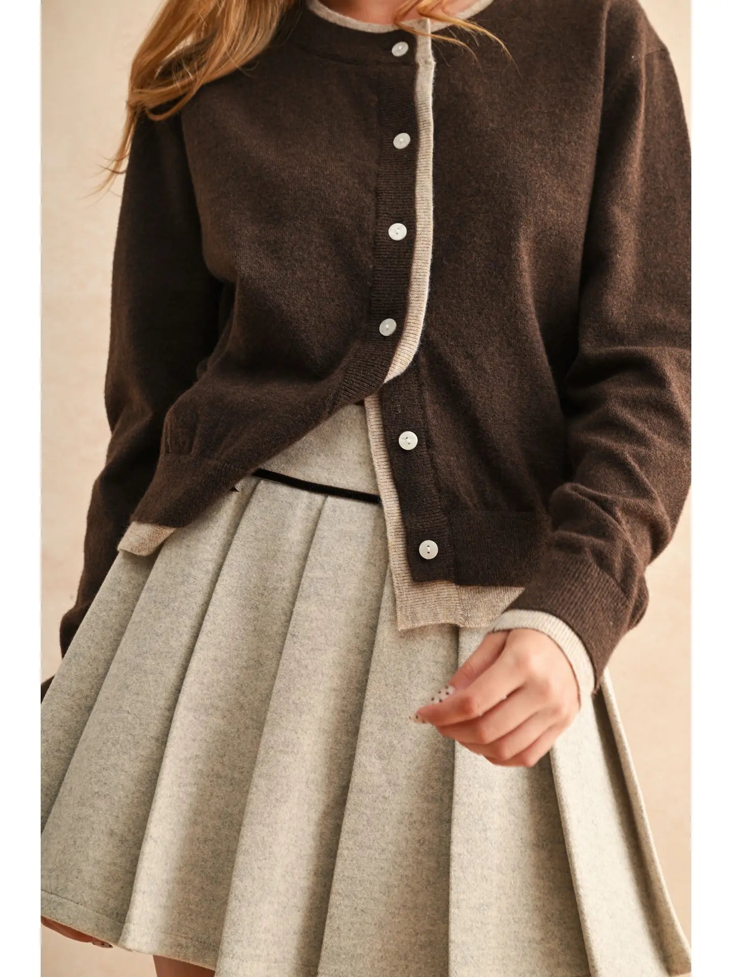 Color Contrast Front Button Cardigan