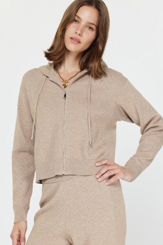 Cropped Zip-up Knit Hoodie