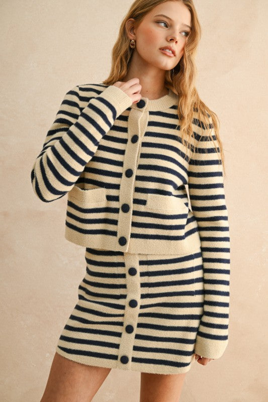 Button Down Stripped Cardigan