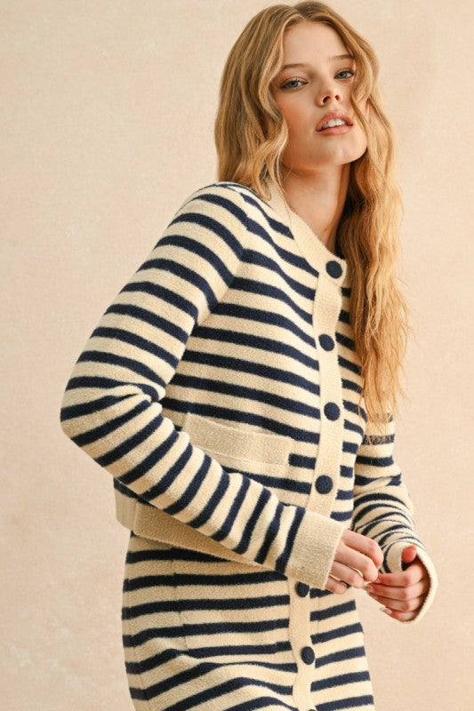 Button Down Stripped Cardigan