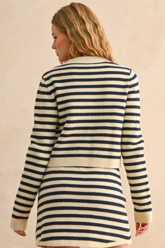Button Down Stripped Cardigan