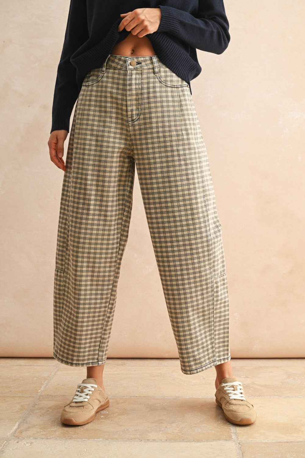 Cafe Checker Barrel Pants