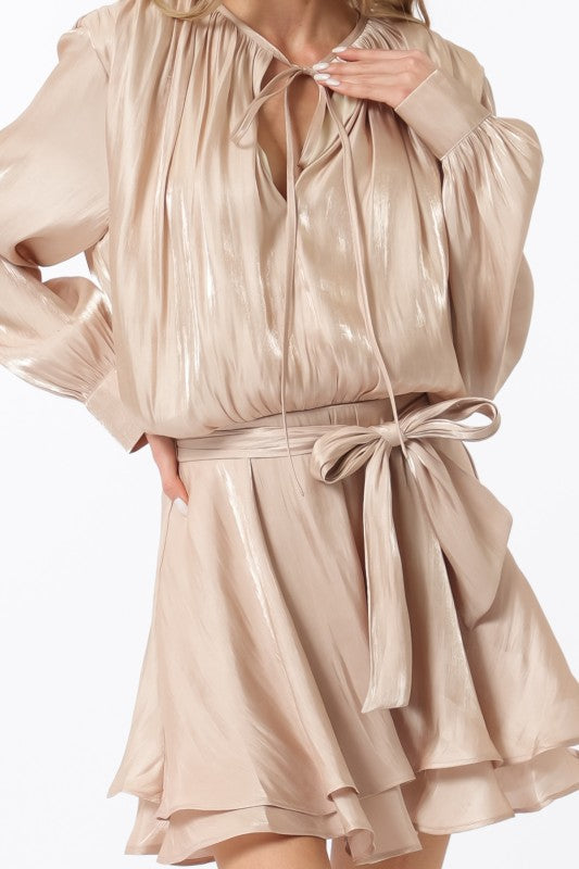 Champagne Blues Front Tie Mini Dress