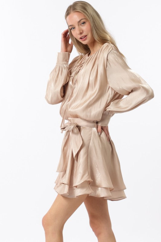 Champagne Blues Front Tie Mini Dress