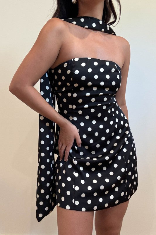 Dotty Delight Mini Dress With Scarf
