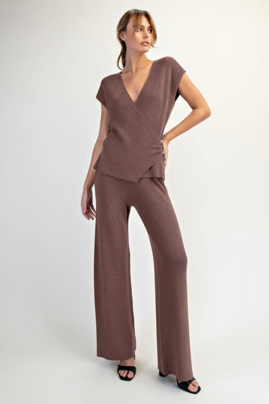 Wrap Sleeveless Sweater Top With Metal Trim