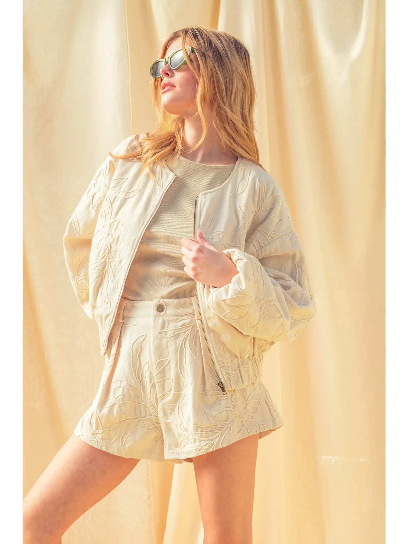 Floral Jacquard Zip Up Jacket