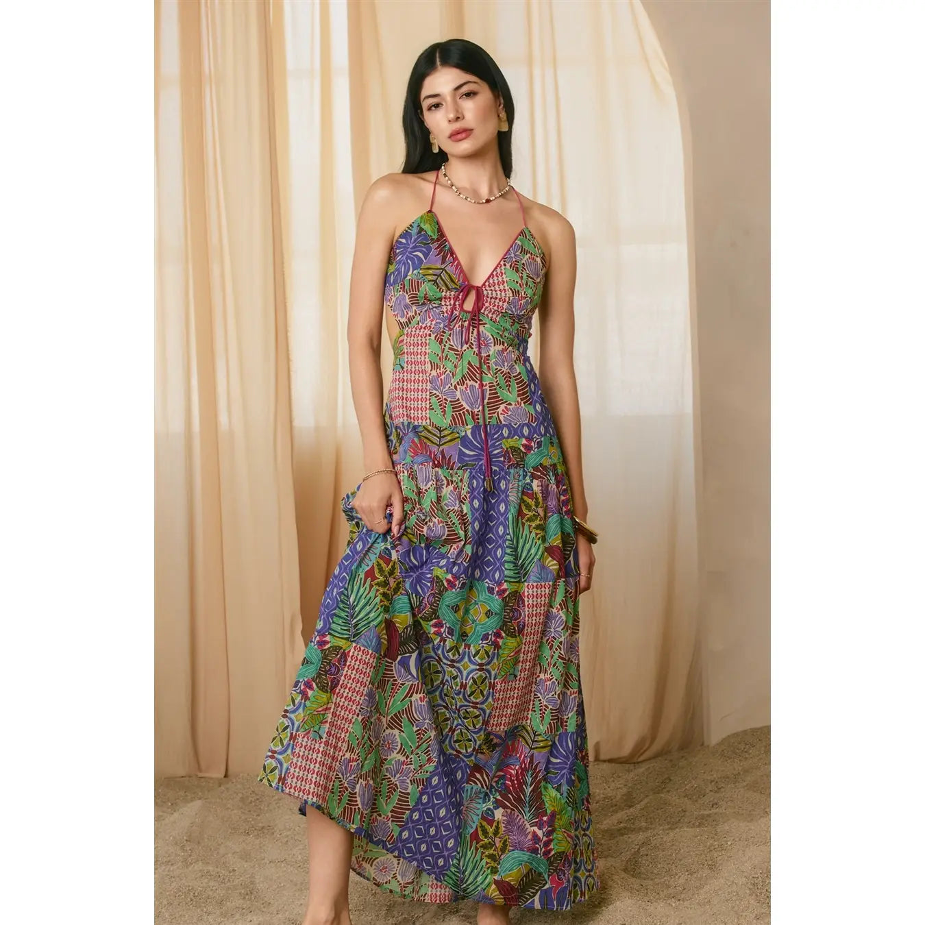 Lagoon Bloom Keyhole Tie Detail Dress