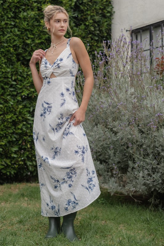 Printed Eyelet Maxi Dress