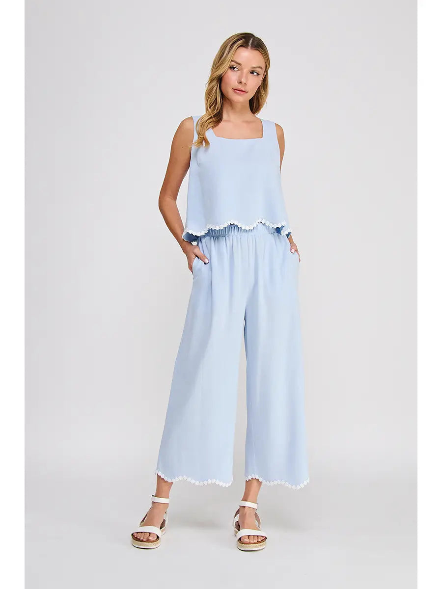 Soft Linen Elastic Waist Ankle Pant