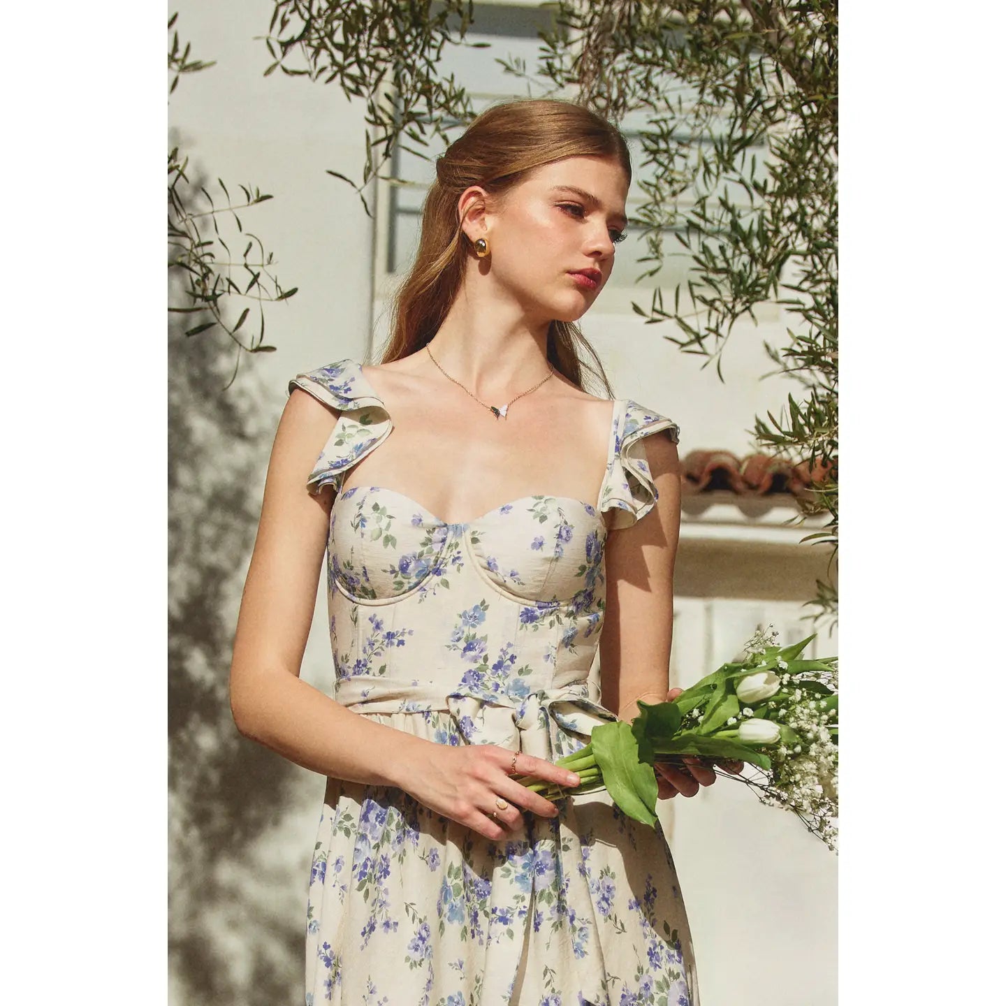 Fleur Bleu Corset Flutter Dress