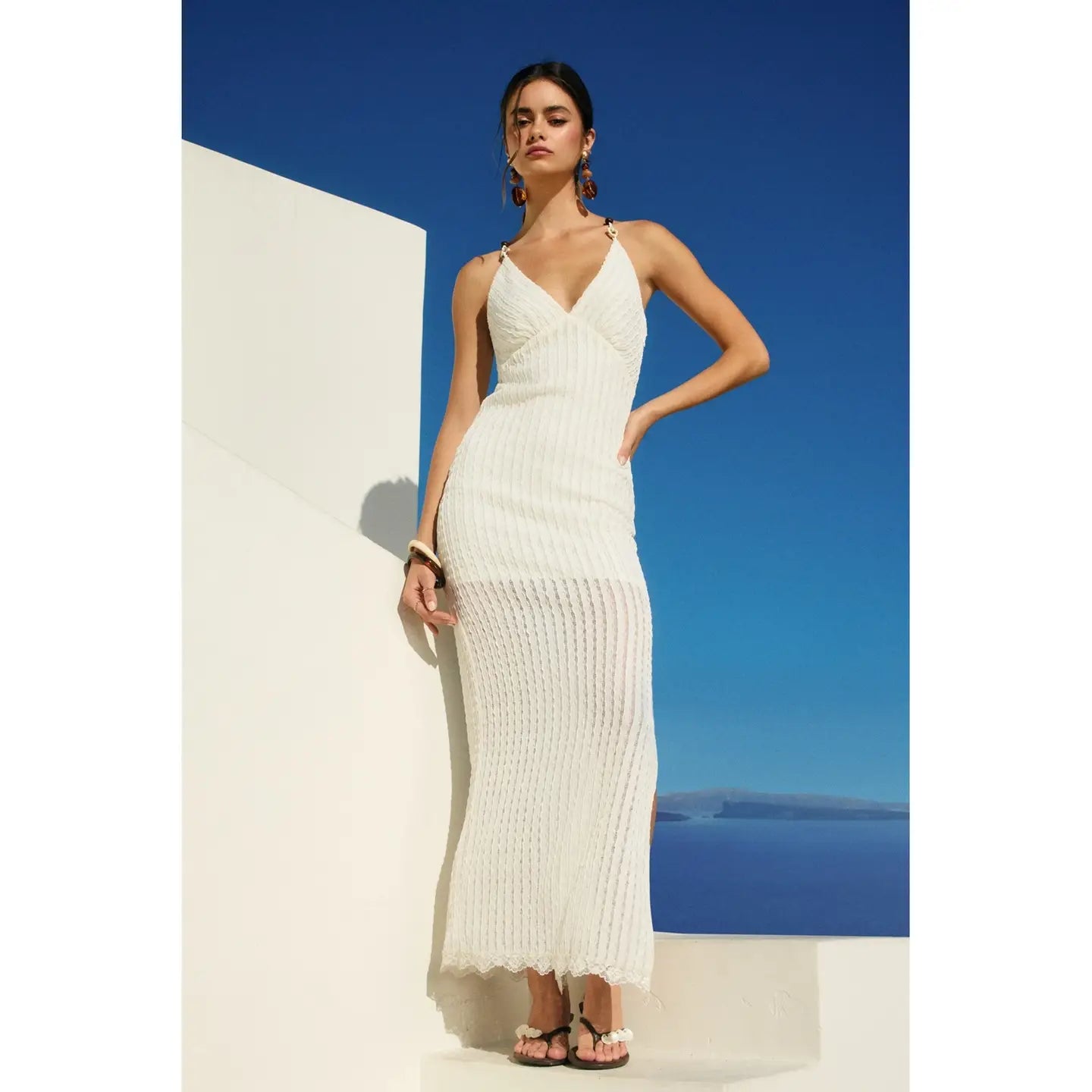 Elysian Whisper Lace & Wood Maxi Dress