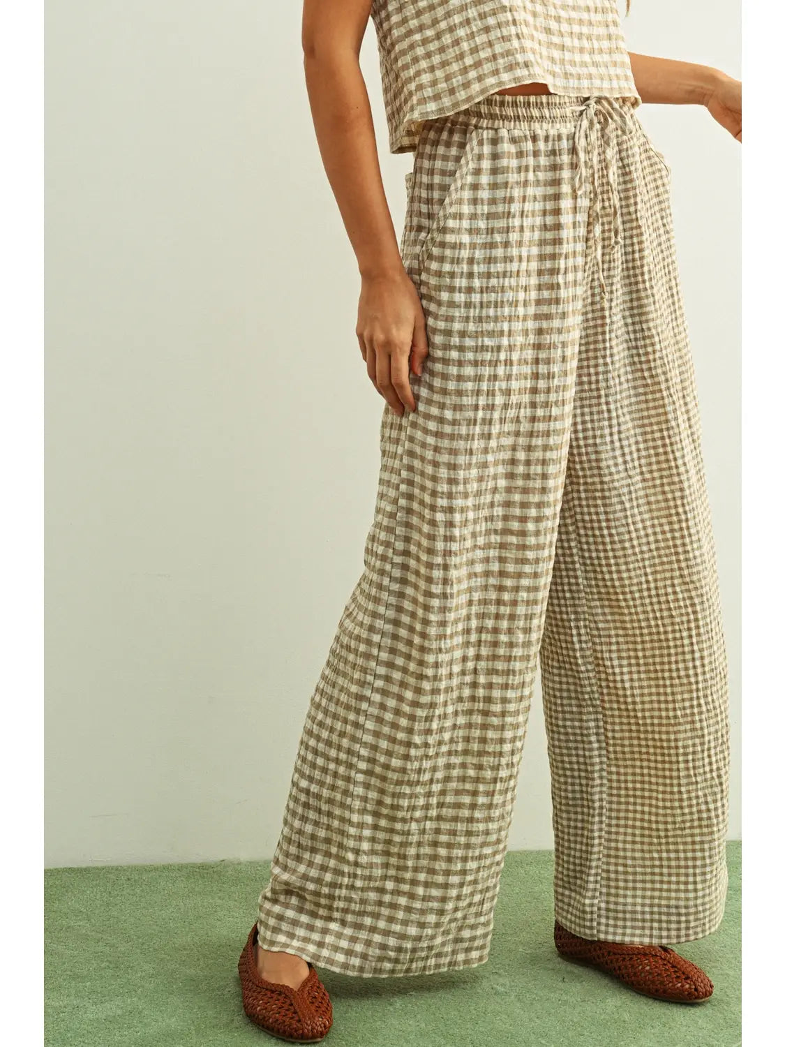 Mixed Gingham Straight Pants