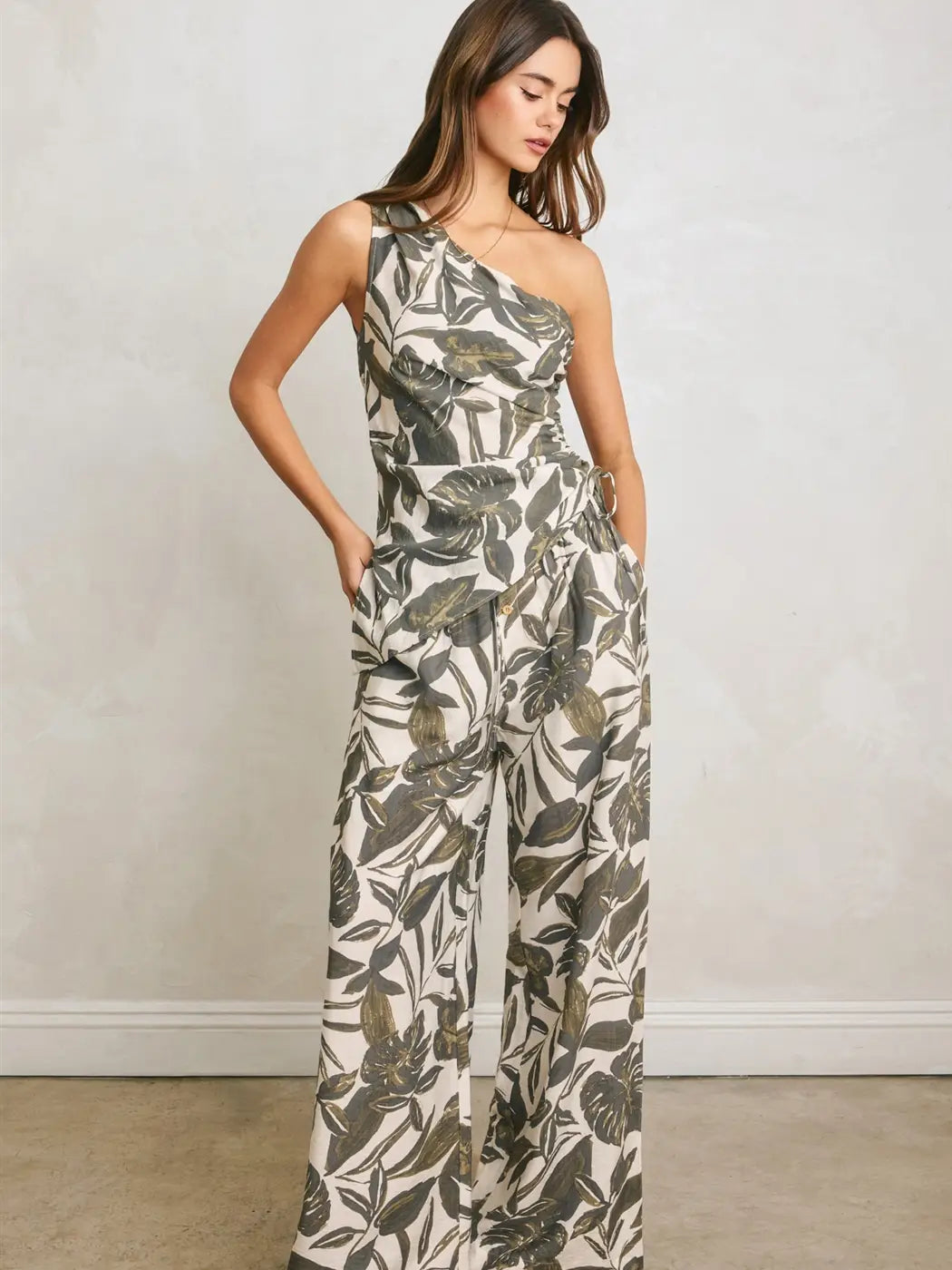 Swaying Palms One Shoulder Ruched Top