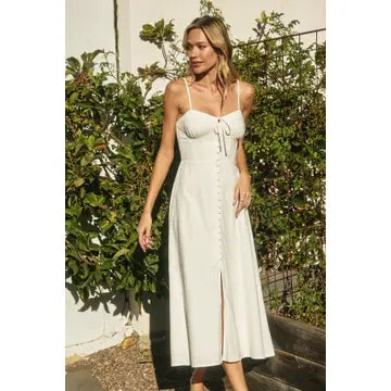 Linen Sweetheart Corset Midi Dress