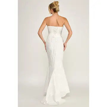 Eyelet Strapless Corset Lace- Up Maxi Dress