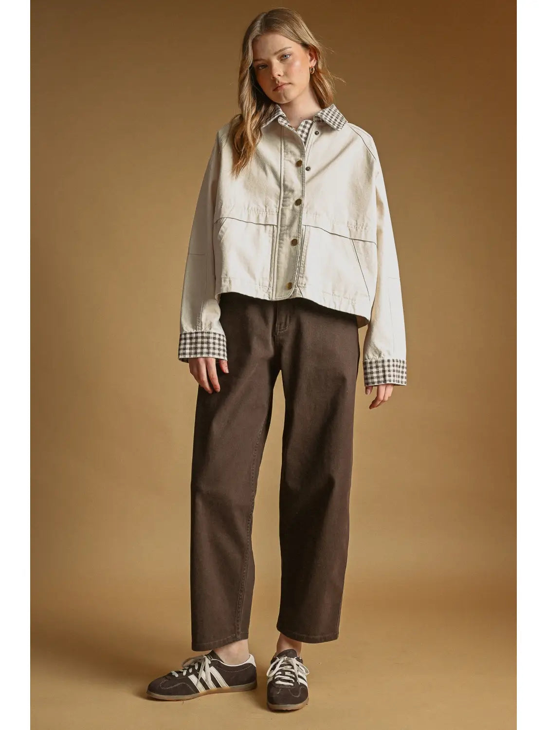 Gingham Collared Twill Jacket