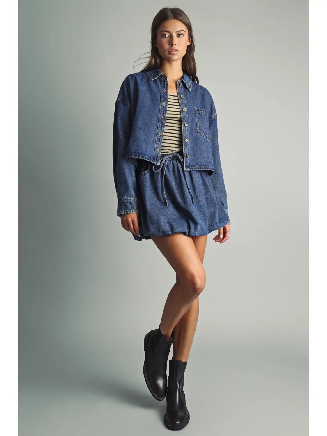 Indigo Denim Ballon Mini Skirt
