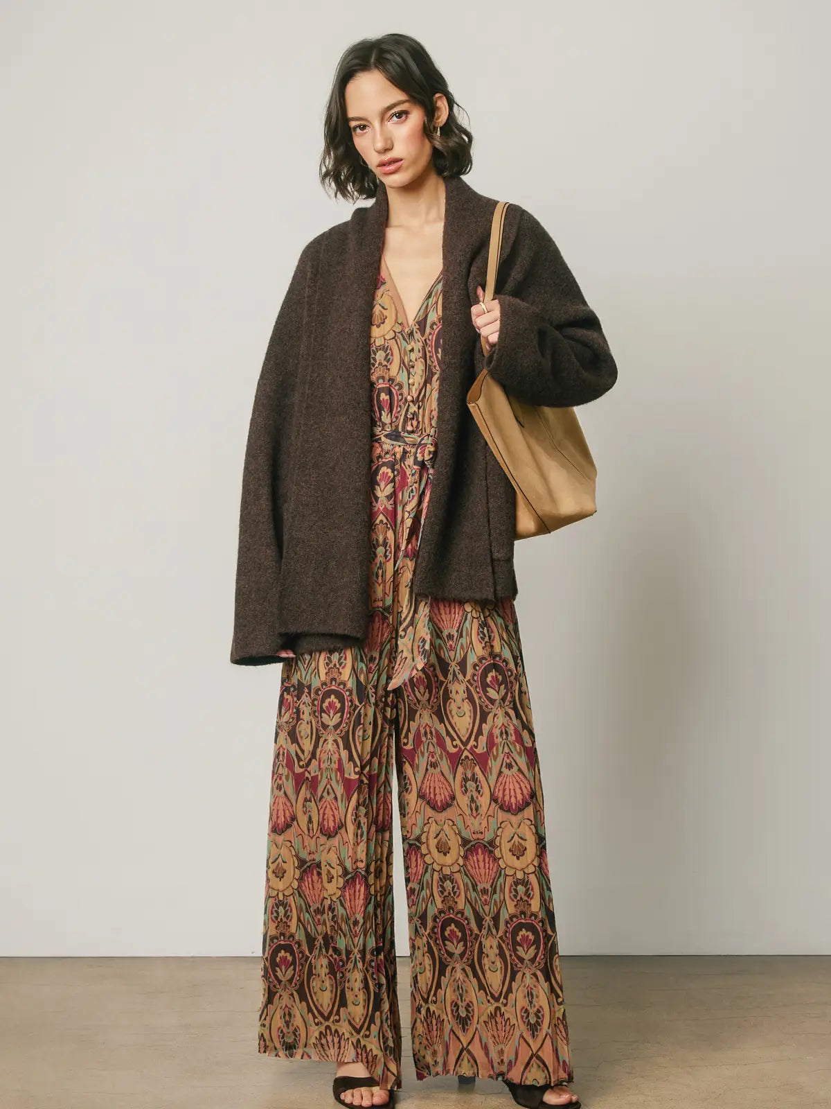 Relaxed Shawl Collar Open Front Cardigan