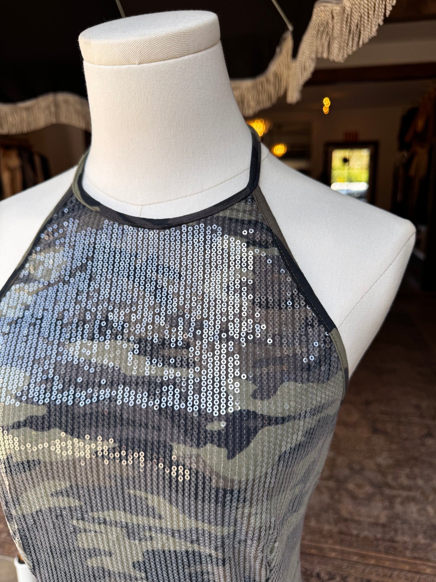 Camo Sequins Halter Top