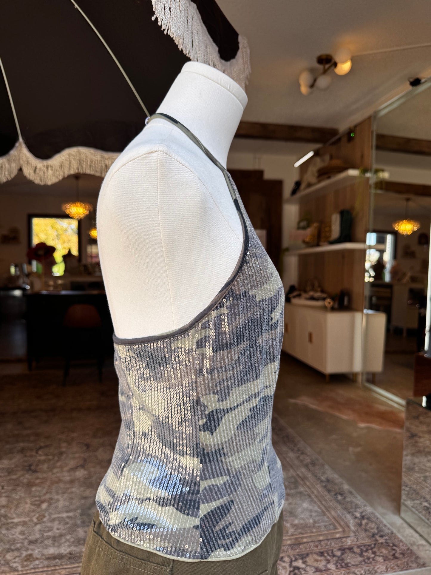 Camo Sequins Halter Top