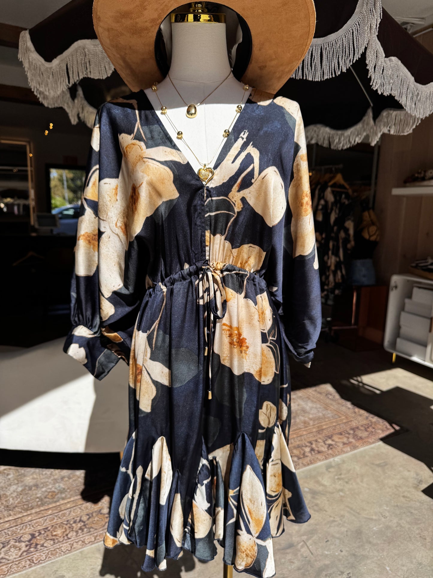 Noir Botanica Front Tie Mini Dress