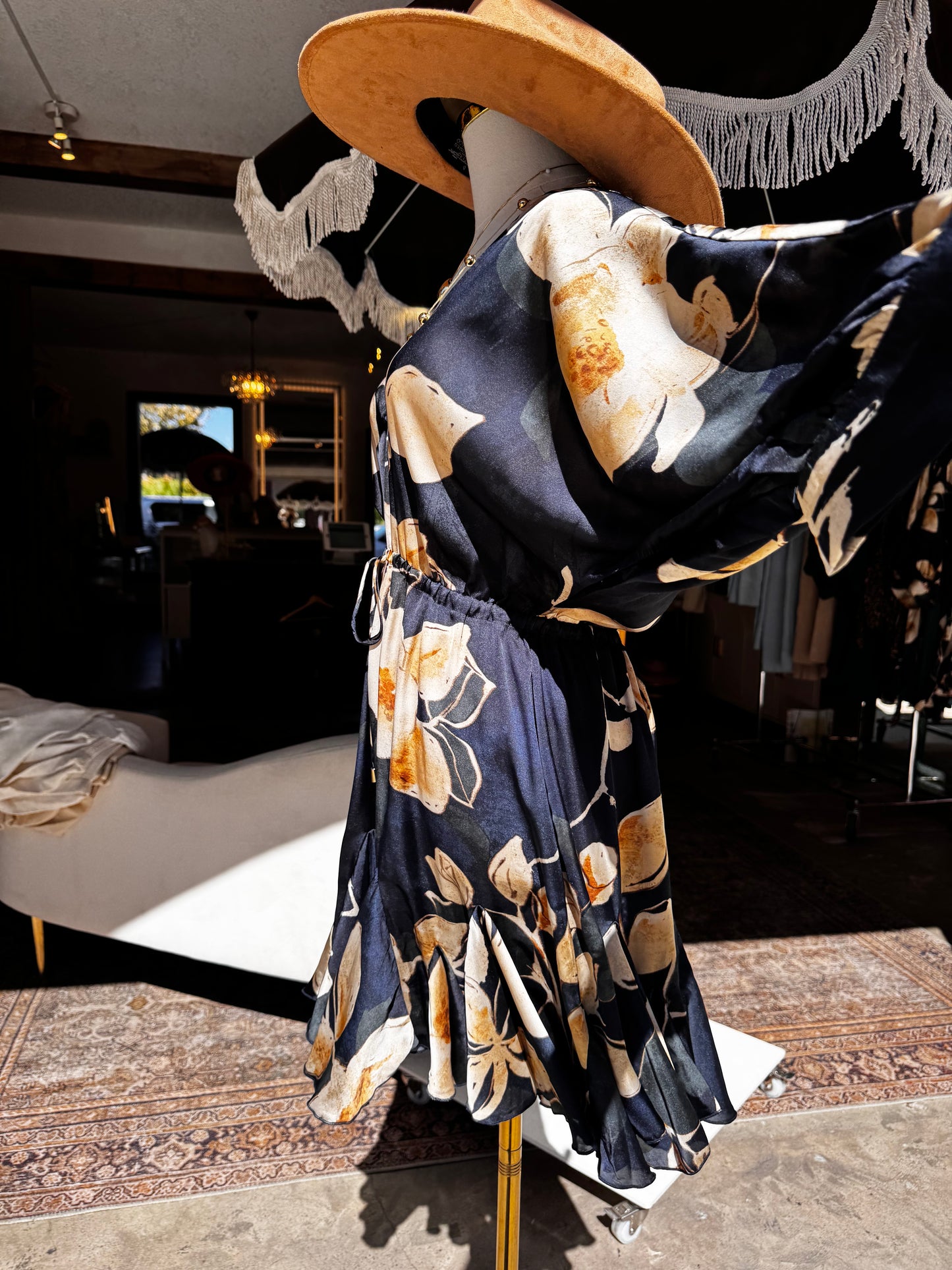 Noir Botanica Front Tie Mini Dress