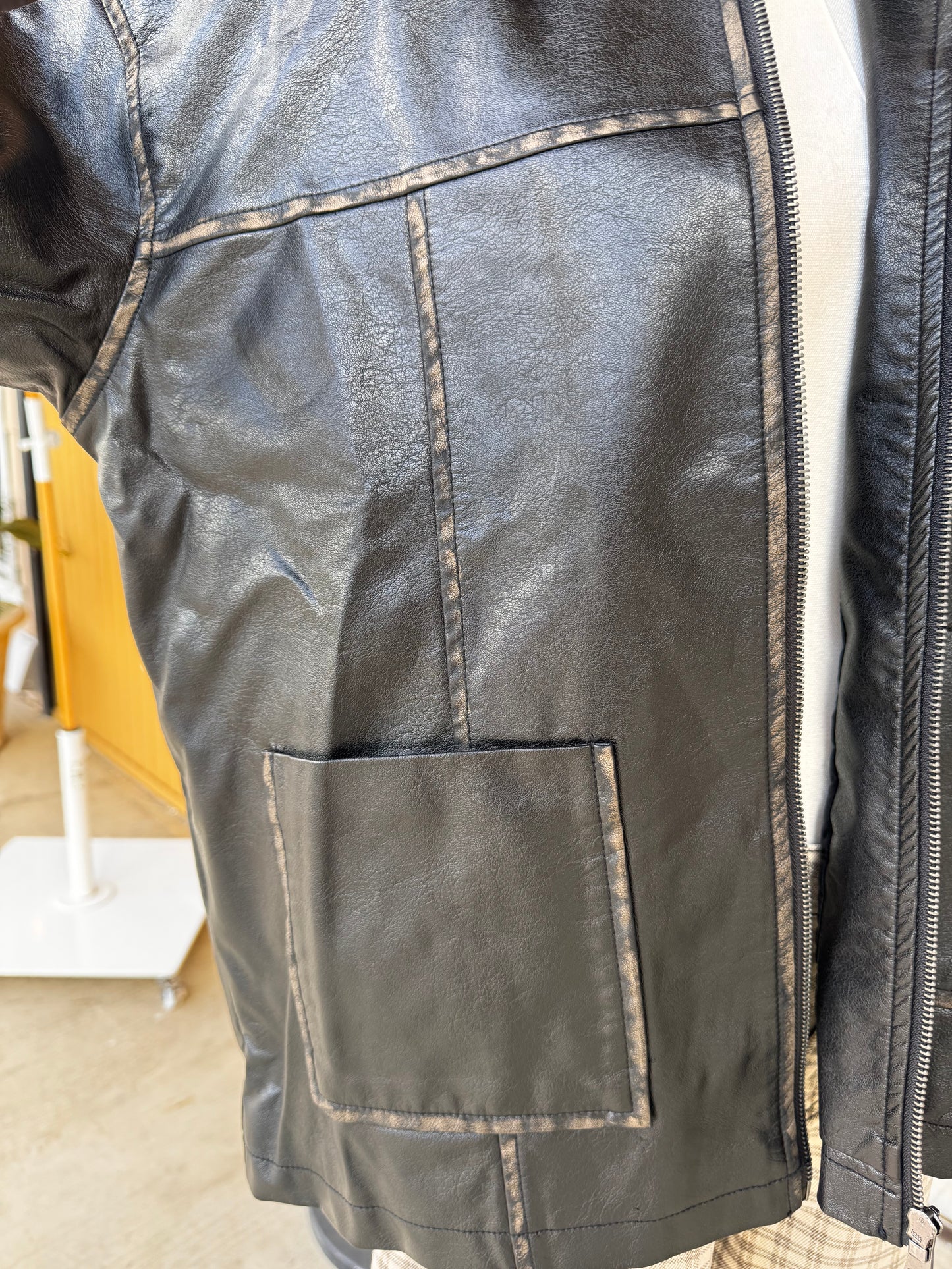 Faux Leather Collared Jacket