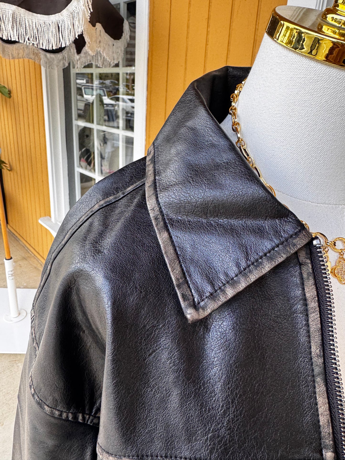 Faux Leather Collared Jacket