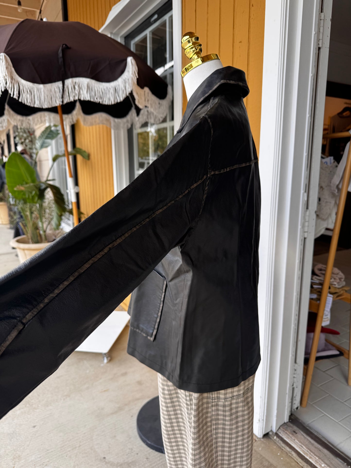 Faux Leather Collared Jacket