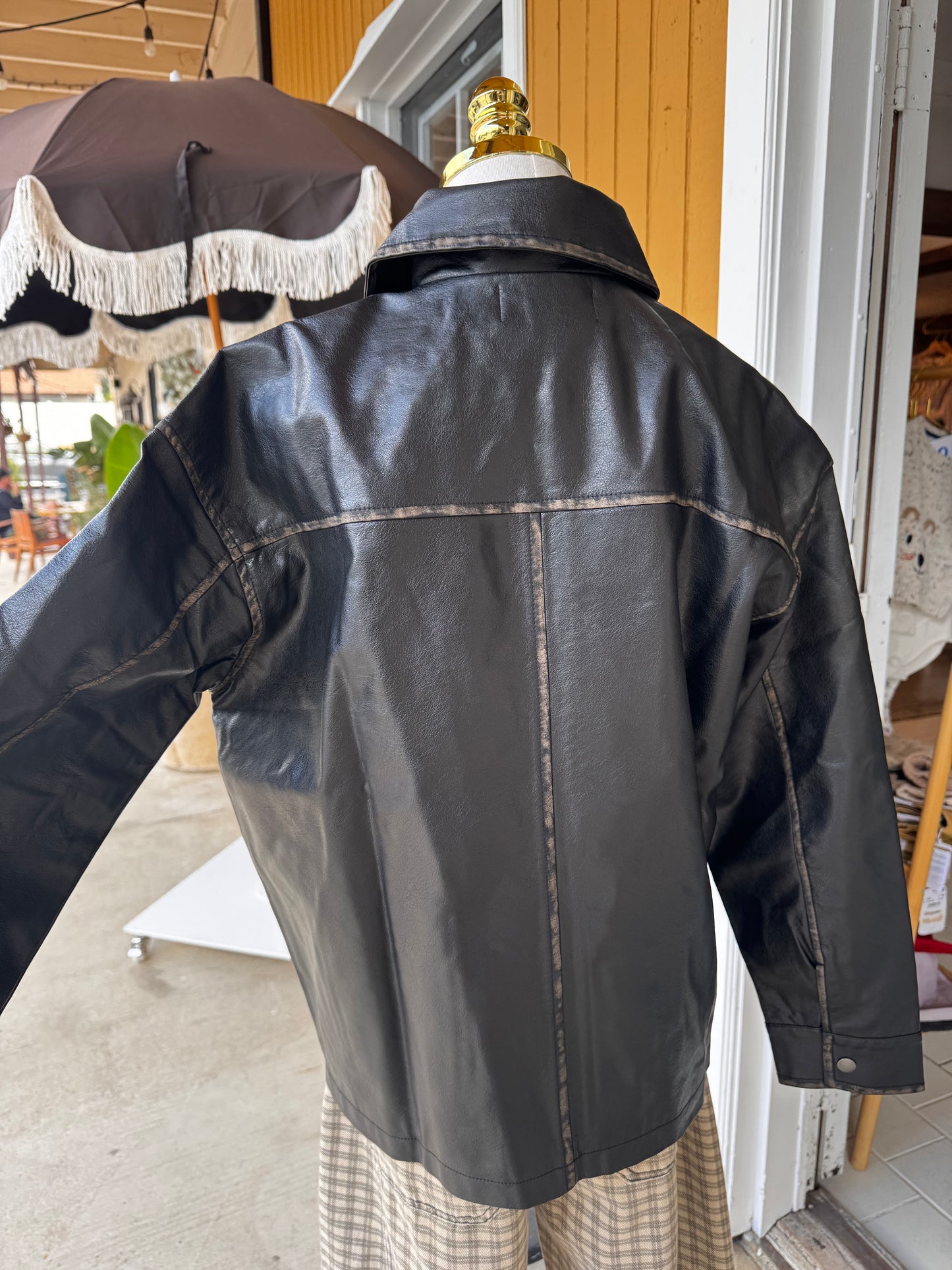 Faux Leather Collared Jacket