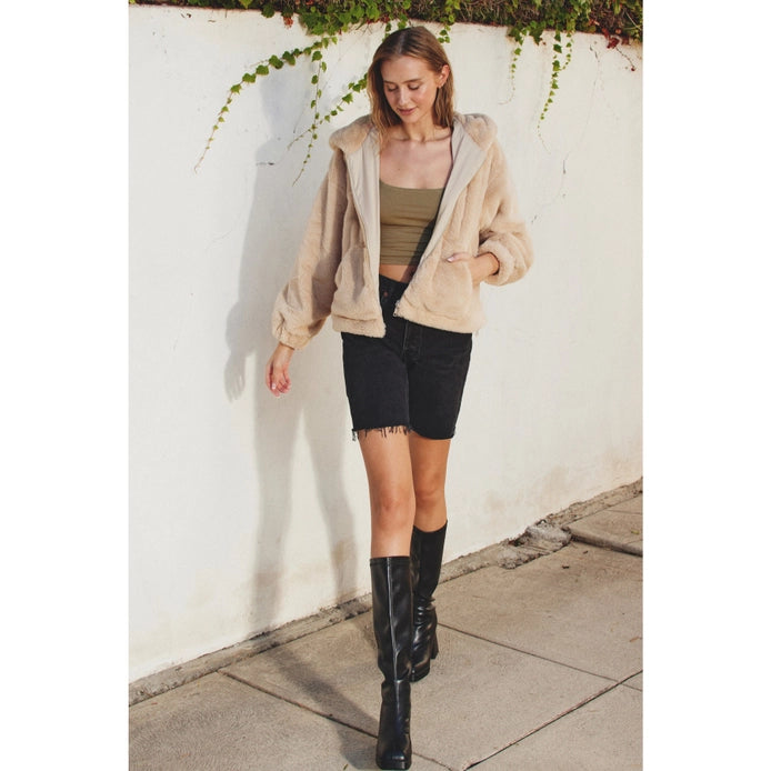 Cappuccino, Please Faux Fur Hooded Jacket